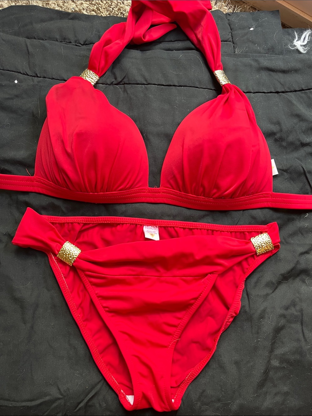 VENUS Red Halter Bikini with Gold Rings